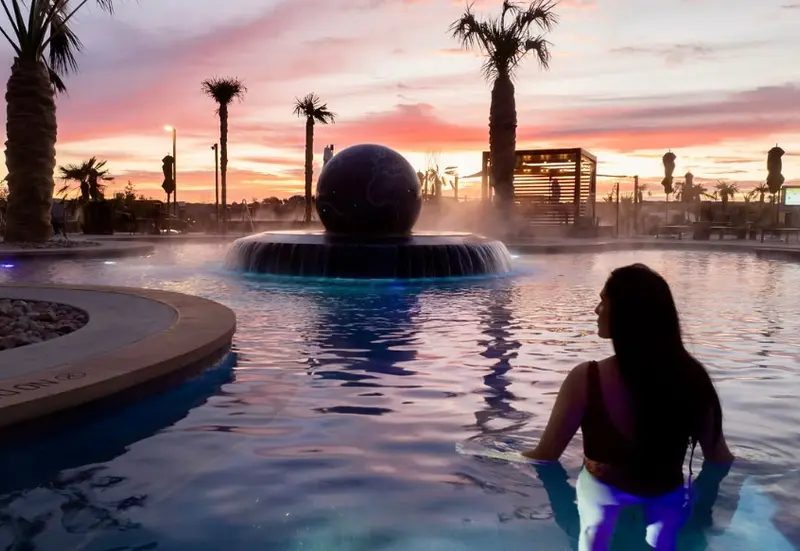 WorldSprings mineral pools at dusk